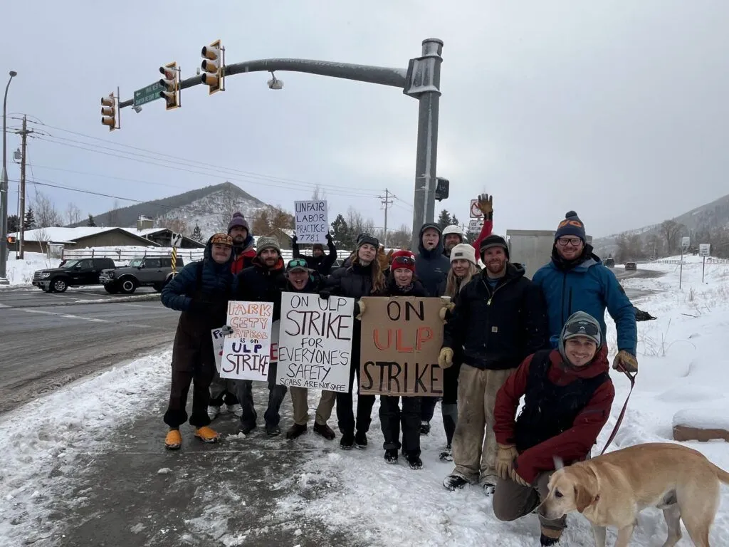 Park City Mountain Ski Patrol strikes outside Canyons Village in Park City