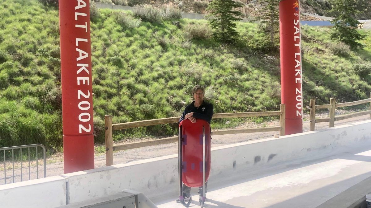 This photo of John Owen, holding a luge sled pod used by Olympic silver medalist Chris Mazdzer, was taken in June, 2022, 22 years after Owen was the first Luger down the 2002 track.