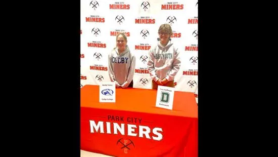 Keeley Fisher (L) and Tory Hoffman sign to ski cross country in College after Park City High School.