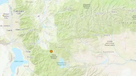 A map showing the epicenter of a 3.9 magnitude earthquake that struck south of Heber City at 12:11 a.m. Thursday, May 1, 2025.