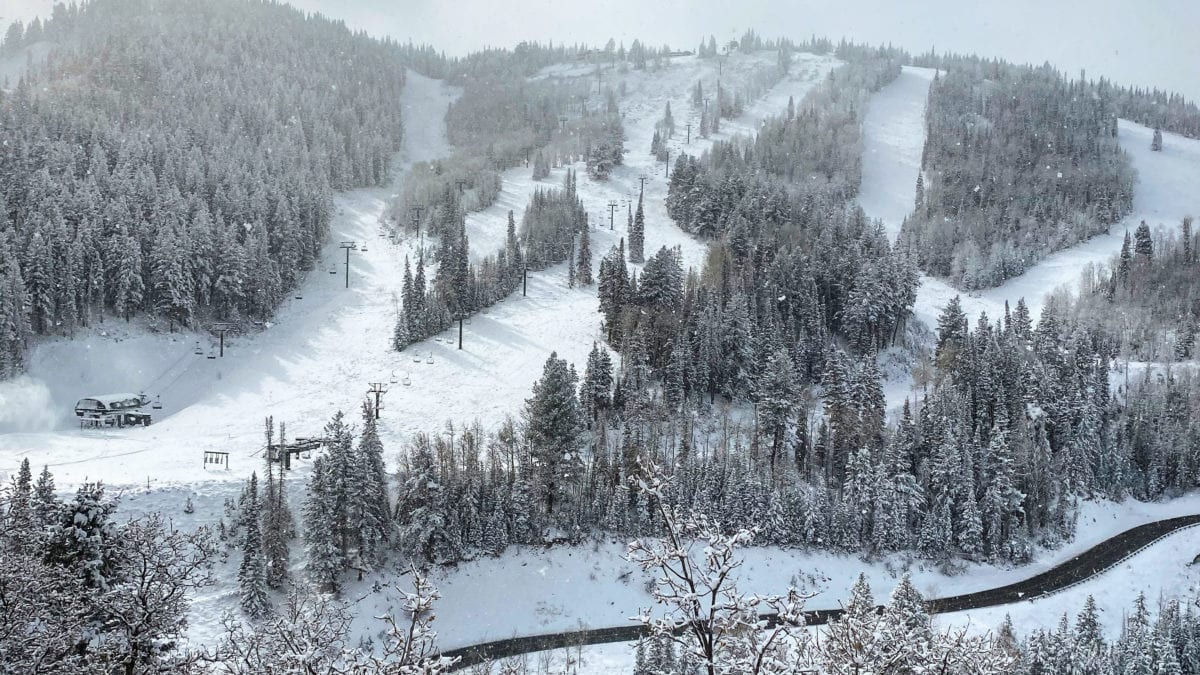 A photo of Deer Valley Resort in November 2020 after the first winter storms rolled through the area.