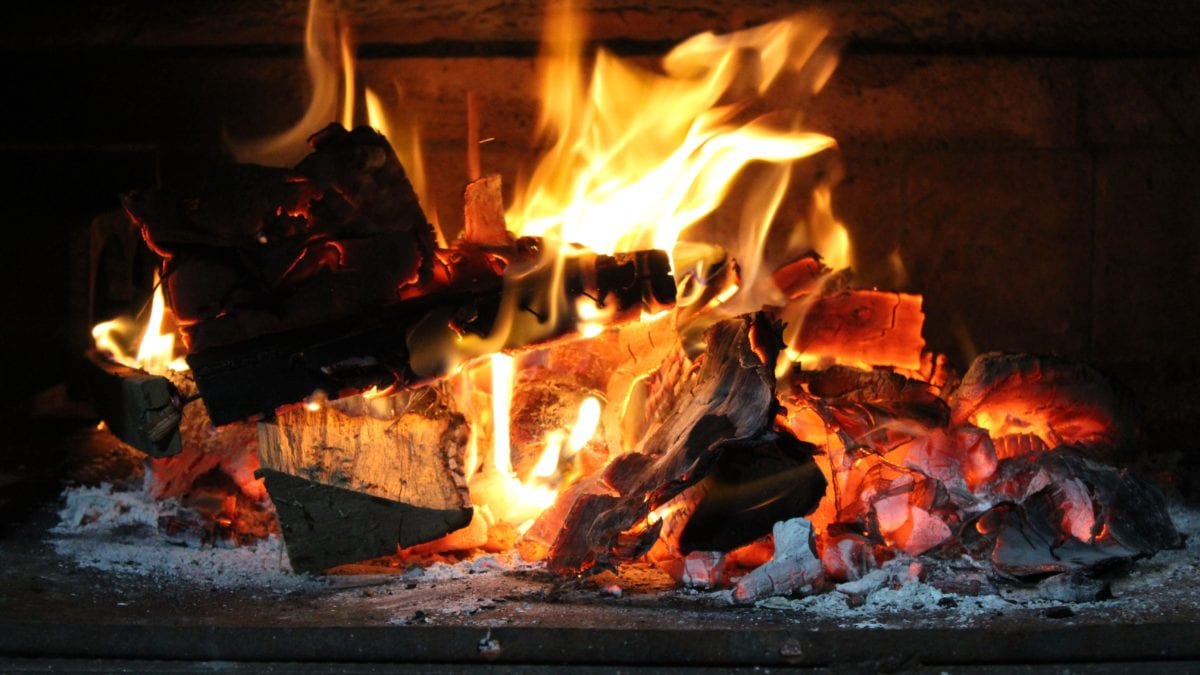 A wood burning fireplace.