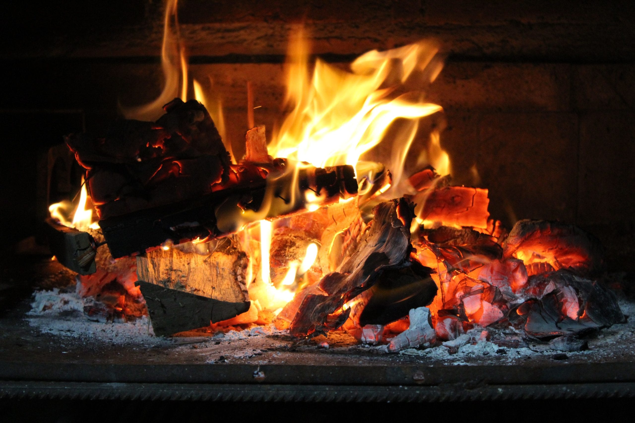 A wood burning fireplace.