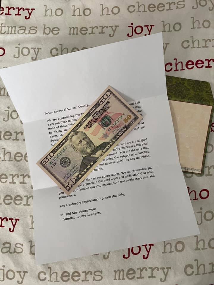 The Summit County Sheriff's Office was surprised by a generous gift from "Mr. and Mrs. Anonymous".