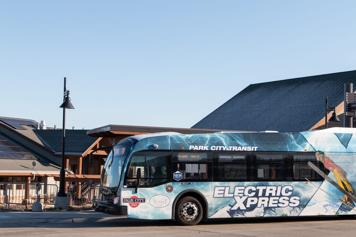 A Park City Transit bus leaving the Kimball Junction Transit Center.