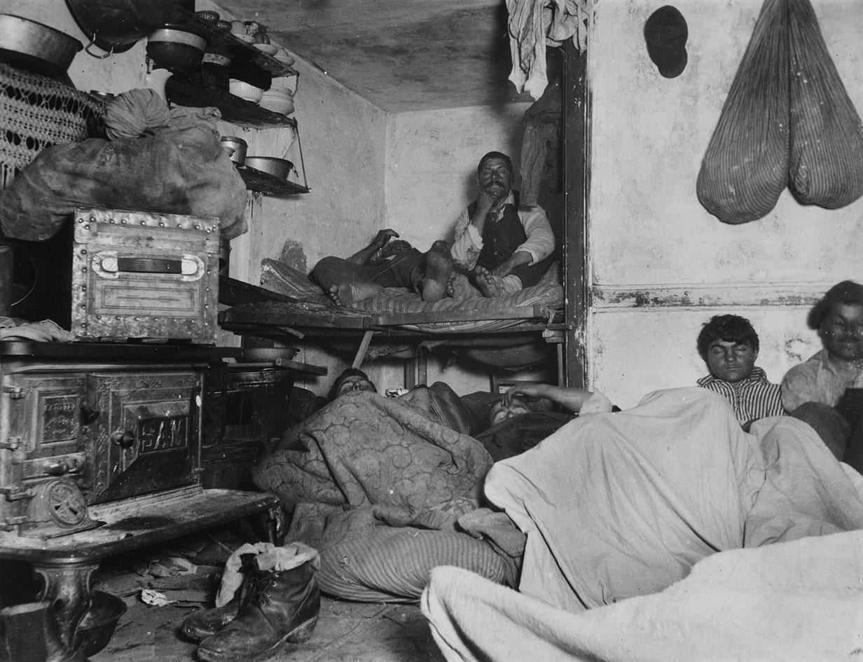 Lodgers in a Crowded Bayard Street Tenement--'Five Cents a Spot'. Photographed 1889.