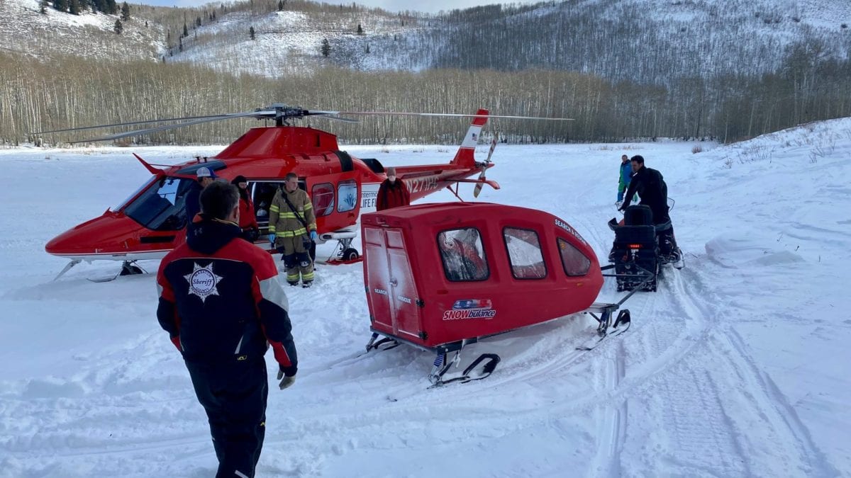 A snowmobile accident required a helicopter evacuation on Sunday