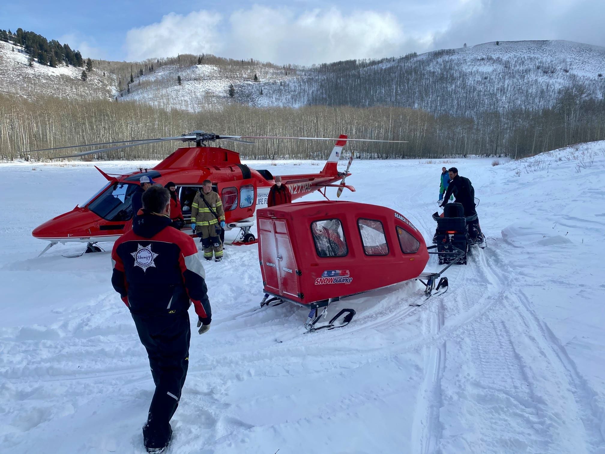 A snowmobile accident required a helicopter evacuation on Sunday