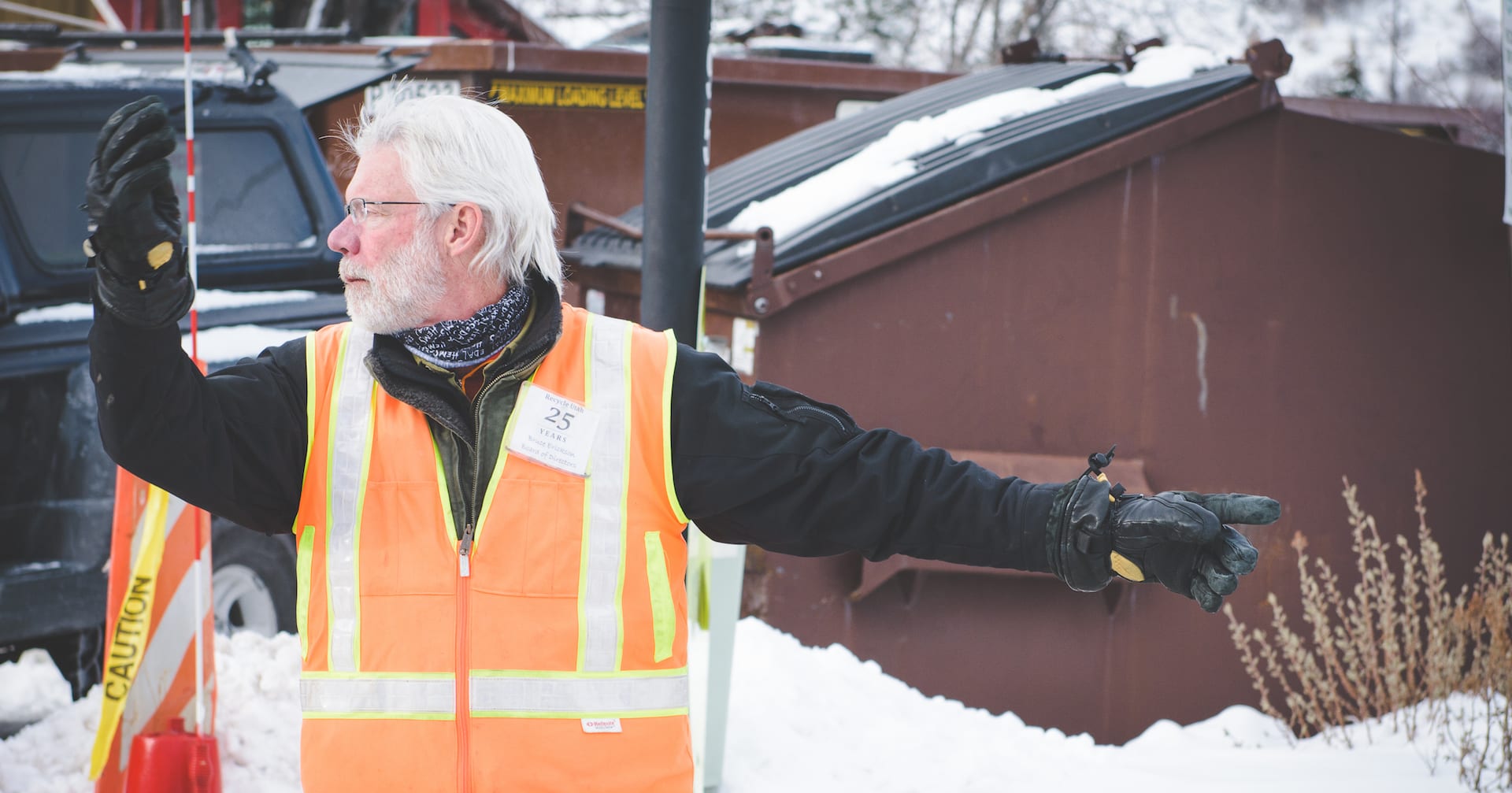 Erickson directing traffic at the recycling center.