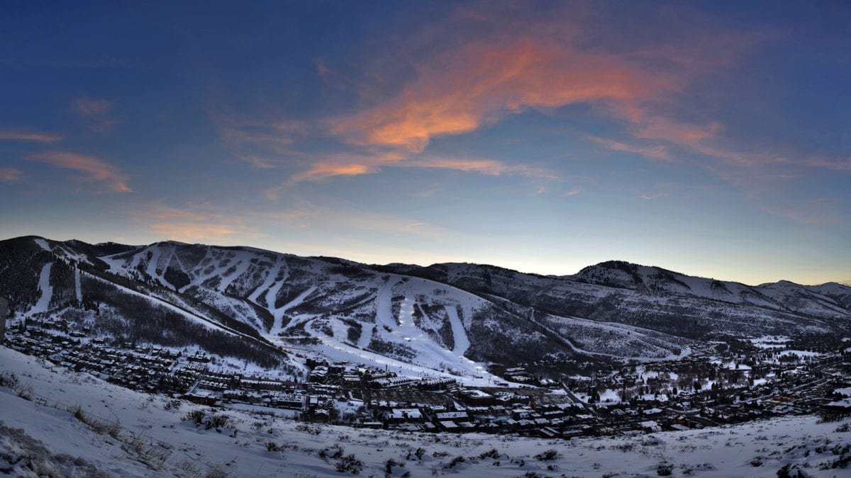 Park City Mountains at dusk from a distance.