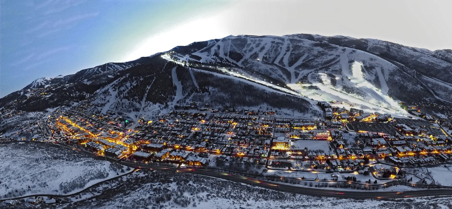 Park City from a distance at sunset.