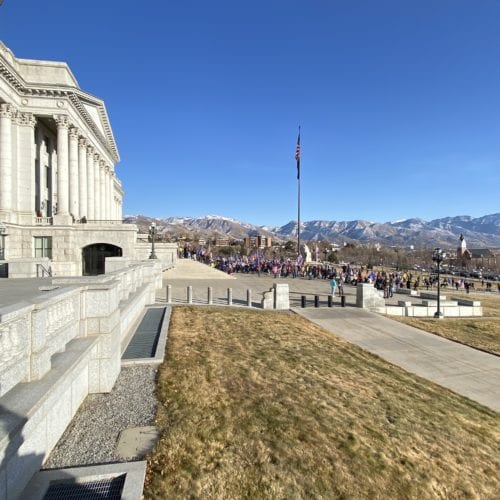 Protestors gathered at the steps of the Utah Capitol building this afternoon. According to Utah Highway Patrol, Capitol Building employees and elected officials were offered an early release at 2 p.m. today.