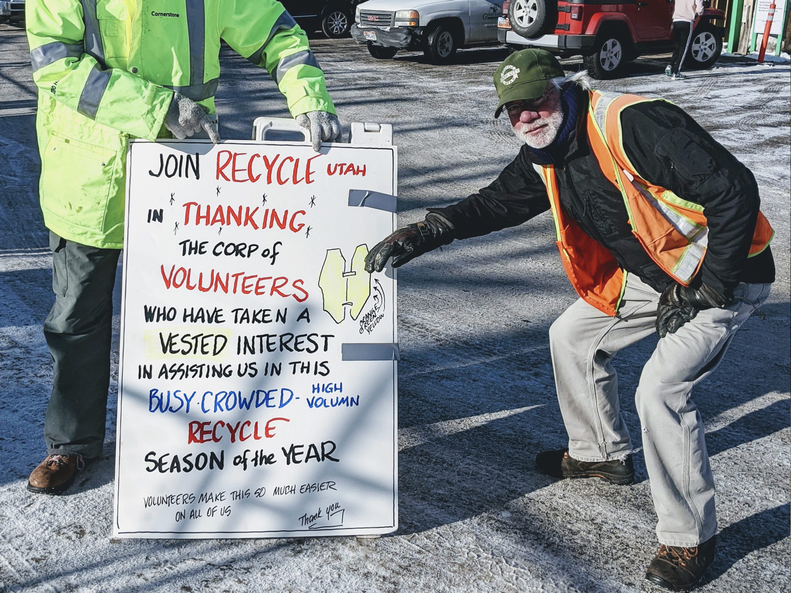 Erickson volunteering at the recycling center in Park City.