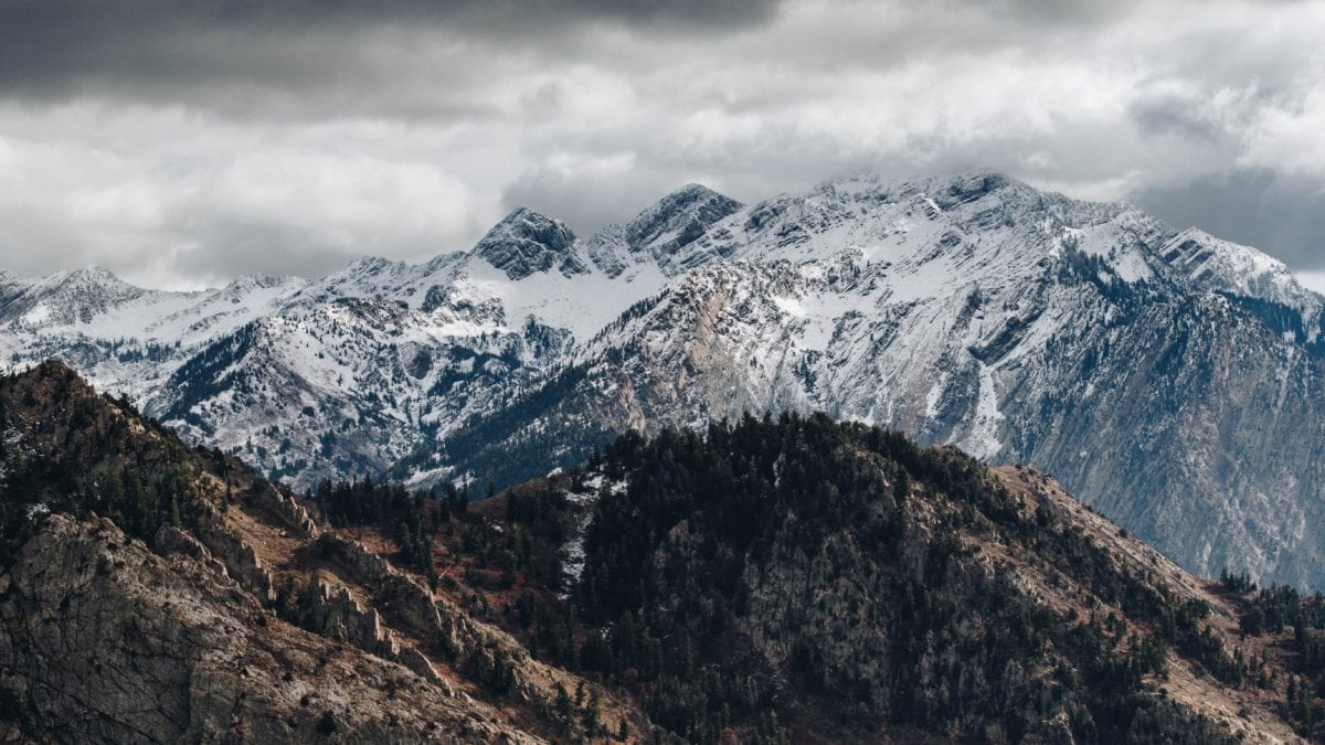 A view of the snow capped mountains in the Wasatch range.