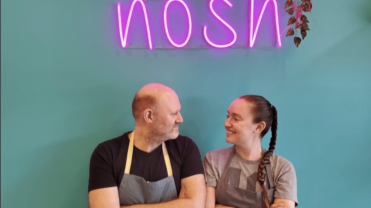 Jason and Katie Greenberg in their Mediterranean/Middle-Eastern inspired restaurant.