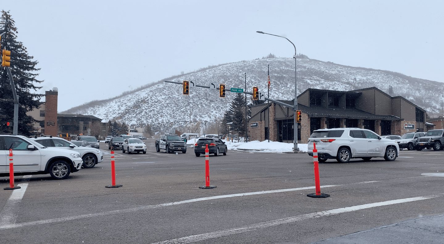 The intersection of Deer Valley Dr., Empire Ave. and Park Ave. is notorious for its congestion during ski season peak traffic hours.