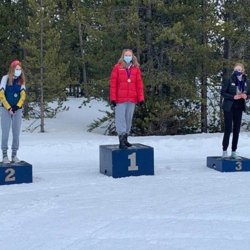 Emily Campbell on top of the podium.