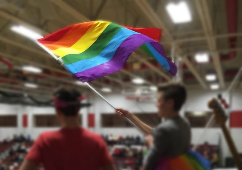 Gay-Straight Alliance students at a pep rally and basketball game at Park City High School in 2018.