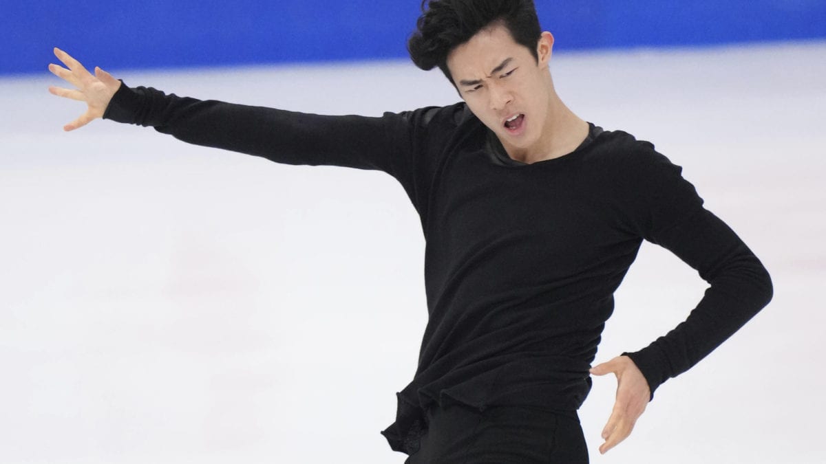 Nathan Chen performs during men's free skating of the World Figure Skating Championships at Stockholm Globe Arena in Sweden March 27.