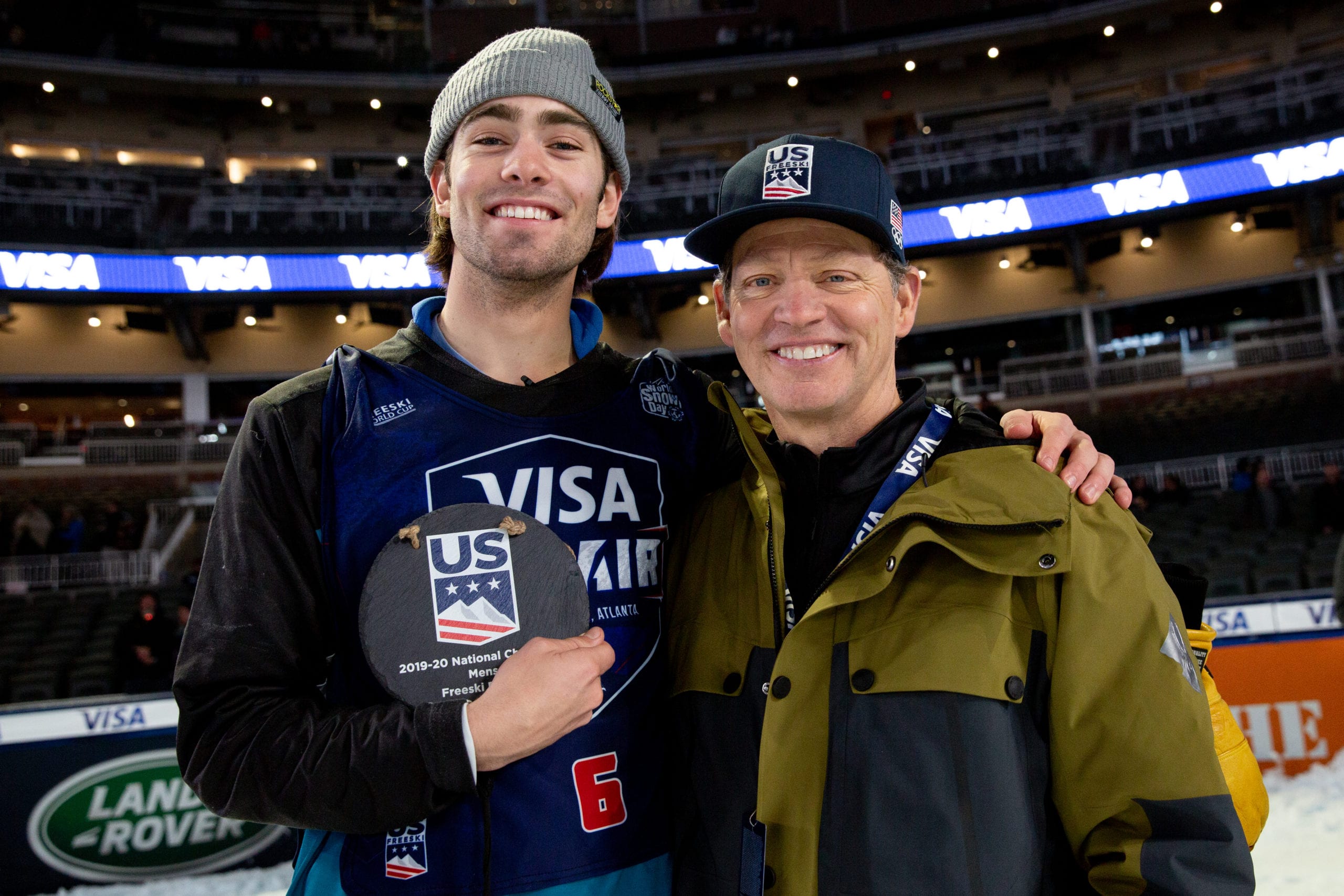 Alex Hall and Tiger Shaw, on right, at Freeski Finals 2019 at SunTrust Park, Atlanta.