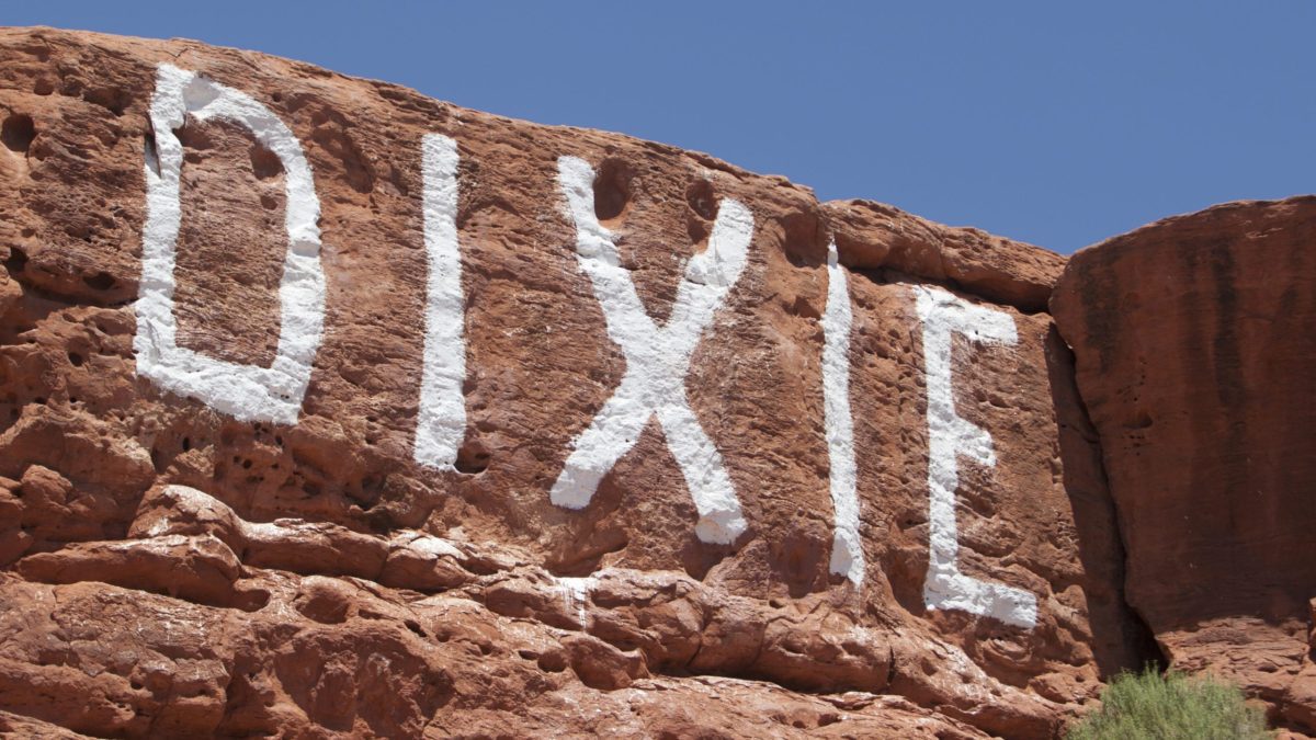 "DIXIE" is painted on the Sugarloaf sandstone rock formation Tuesday, June 30, 2020, in St. George, Utah. After years of resisting calls to change its name, Dixie State University is considering dropping the term Dixie as another example of the nation’s reexamination of symbols associated with the Confederacy and the enslavement of Black people.