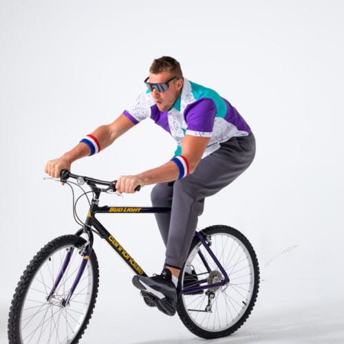 4x Super Bowl champion, Rob Gronkowski, rides a bike through the Pit Viper headquarters in SLC. 