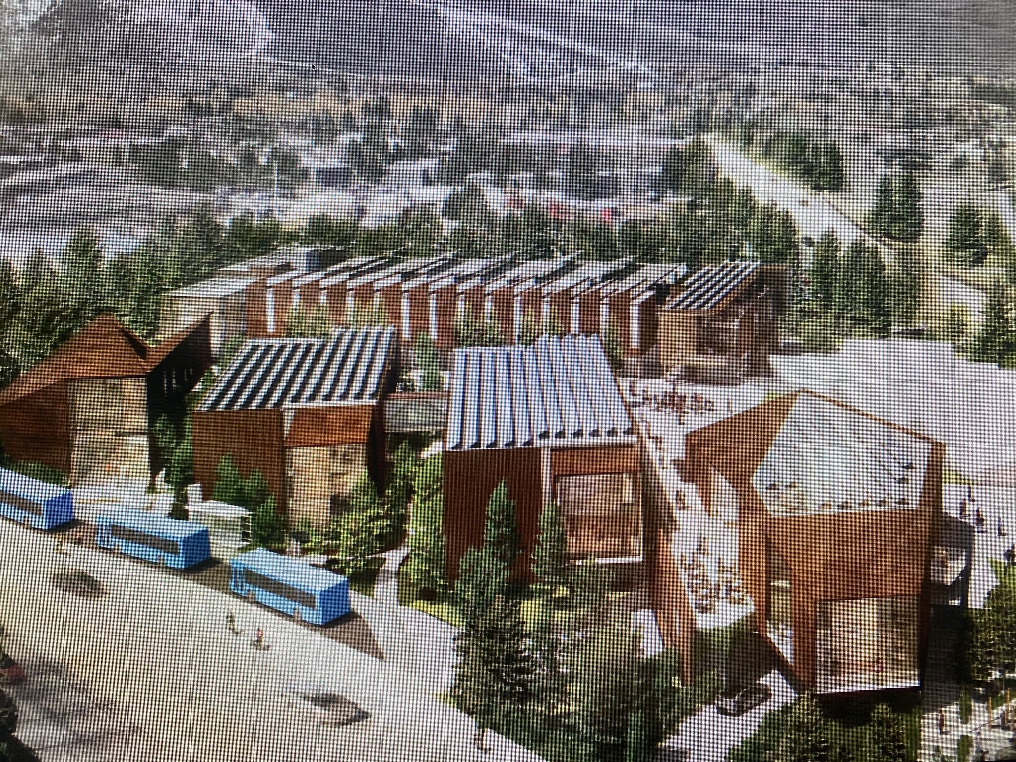 An artist rendering of aerial view of the planned arts and culture district at Kearns and Bonanza.