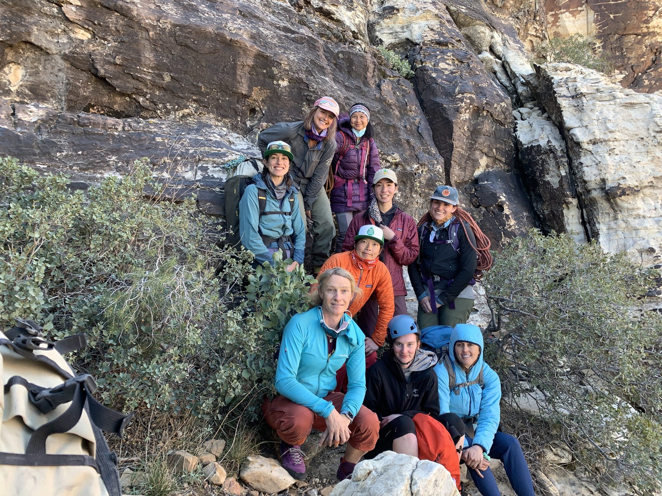 Momentarily mask-free - just for the photo! - during the trad climbing clinic