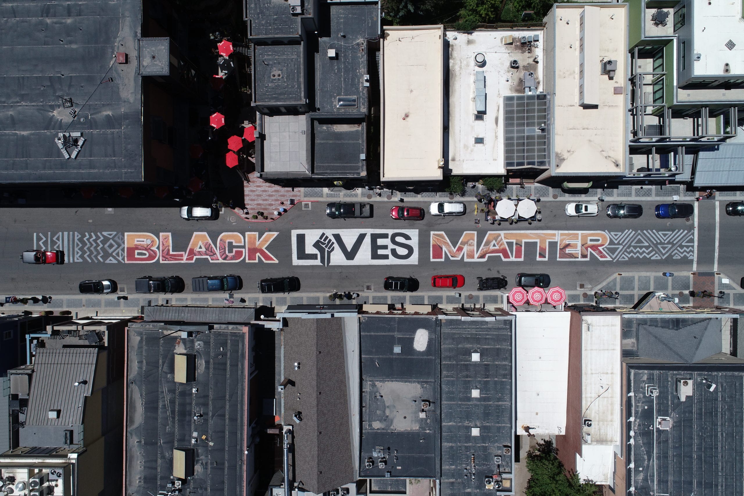 Aljay Fuimaono's Black Lives Matter mural prior to being vandalized on July 8, 2020.