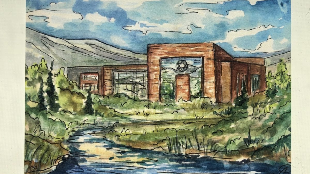 Watercolor of Temple Har Shalom.