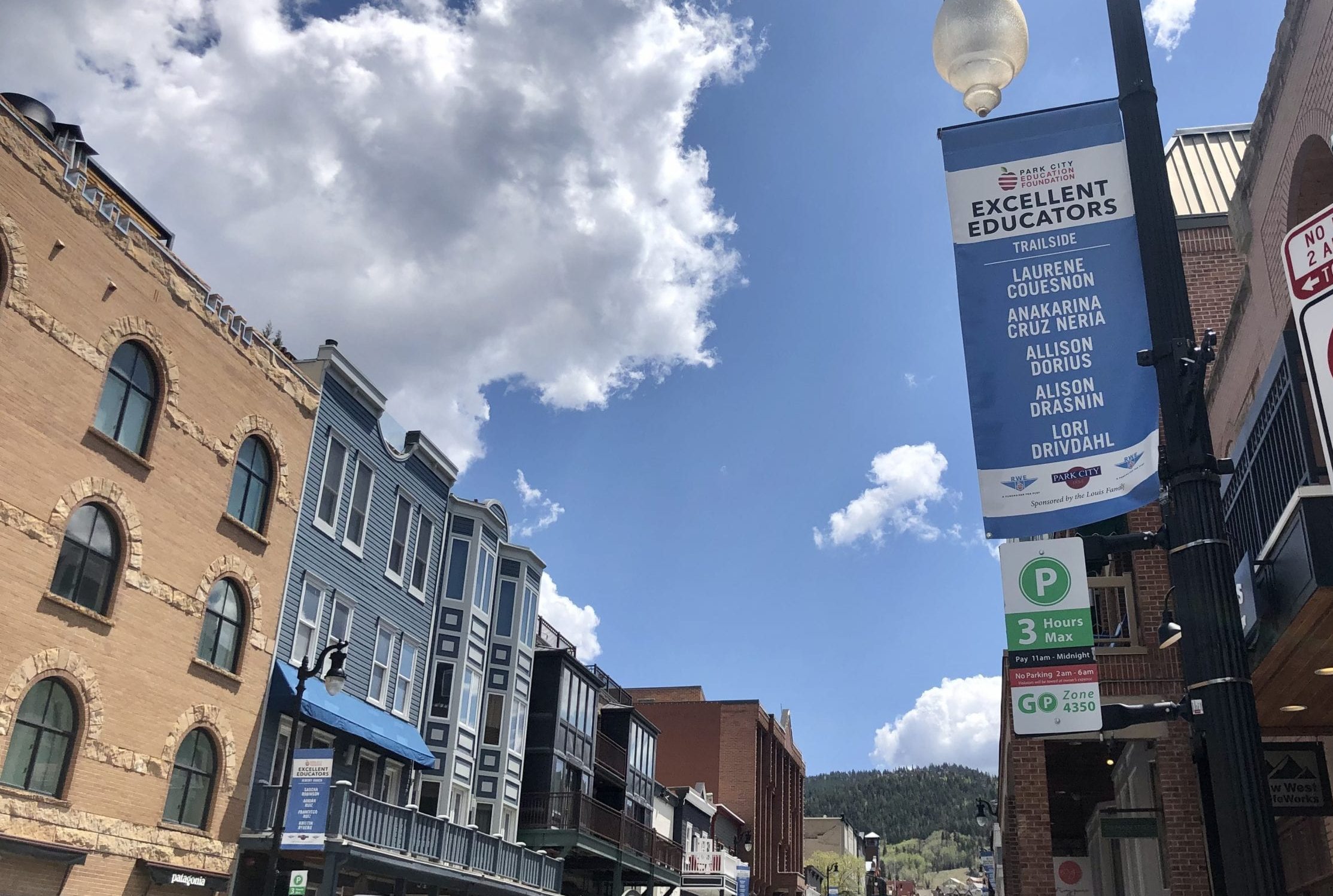 Main St. banners recognizing educators.