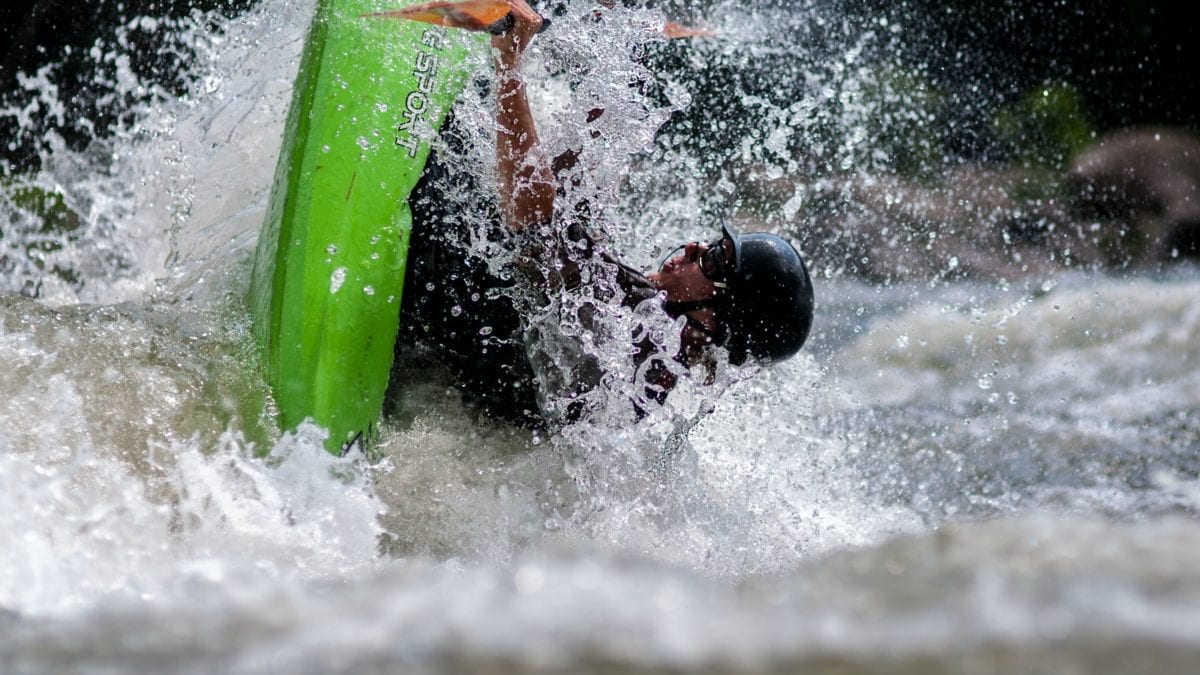 White water kayak racing. at Bridal Veil Falls