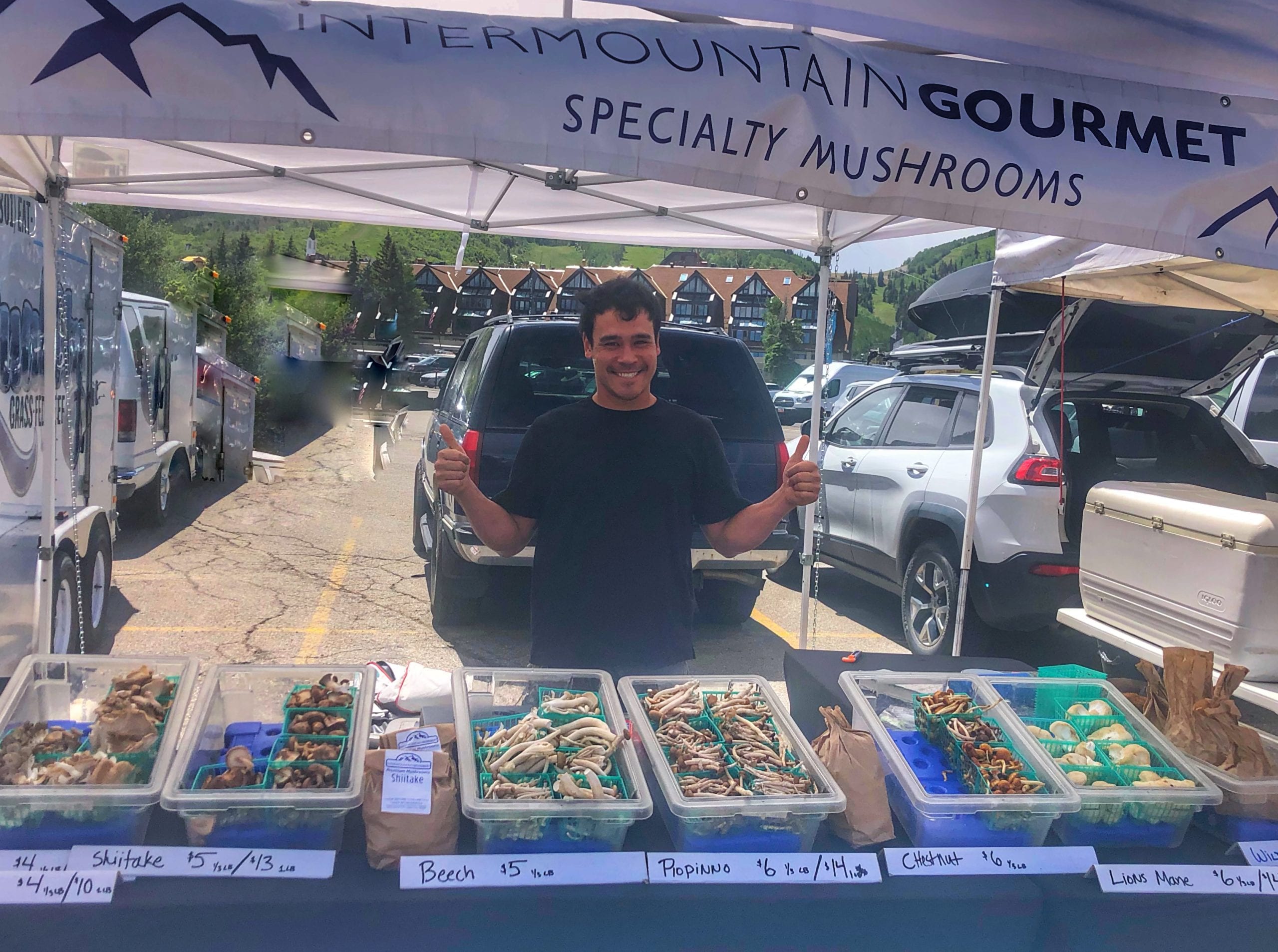 Who loves mushrooms? This guy. Adam Wong gives Intermountain Gourmet Mushrooms a thumbs up.