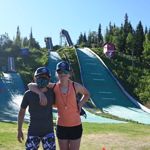 Brother and sister nordic Combined athletes from Park City, Roscoe and June Maxwell training in Alaska.