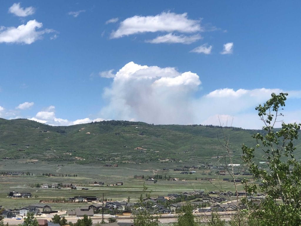 The East Canyon Fire smoke, as seen from Kimball Junction. 