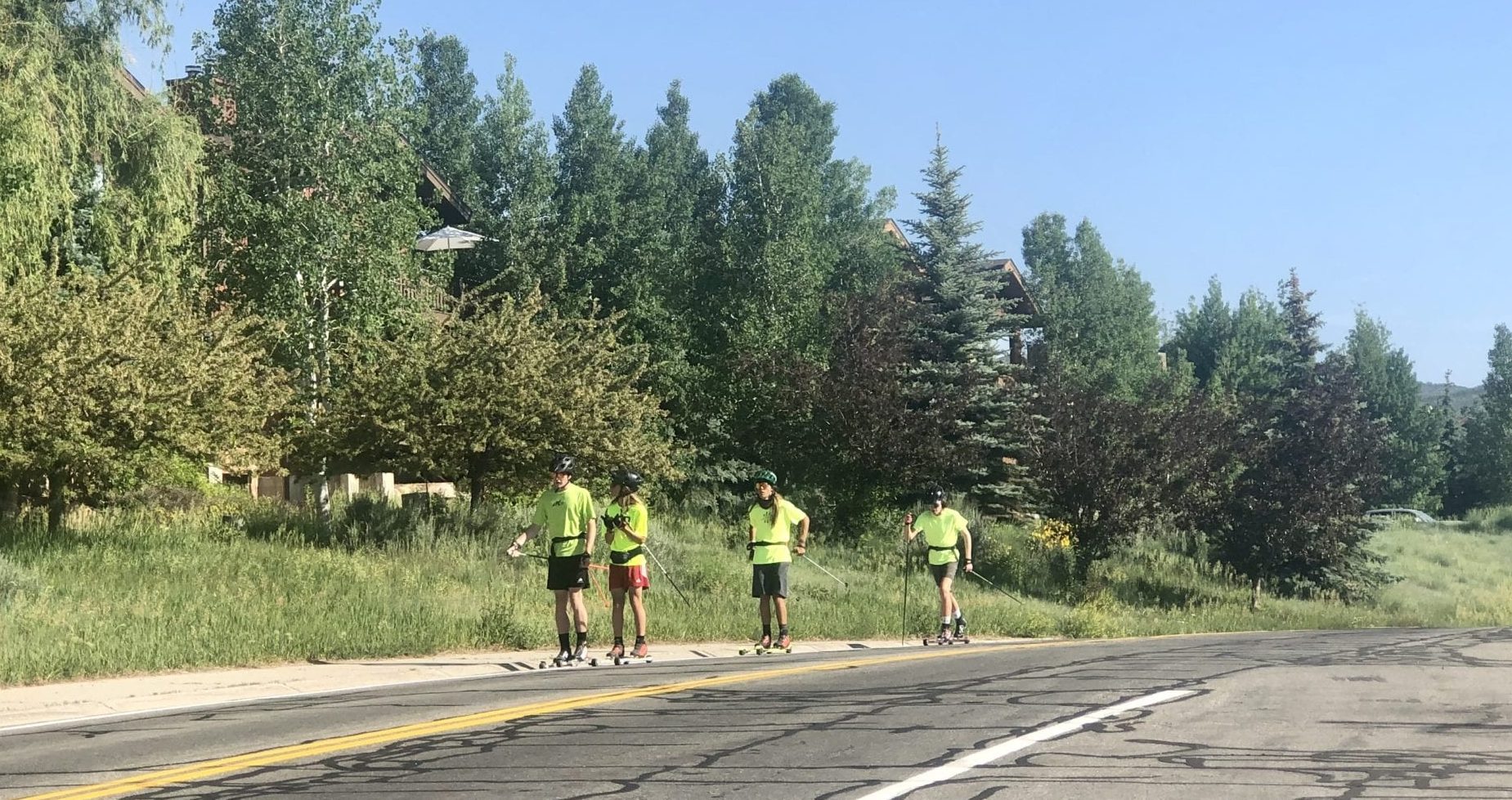 Menbers of the Park City Ski and Snowboard Nordic Team roller skiing.