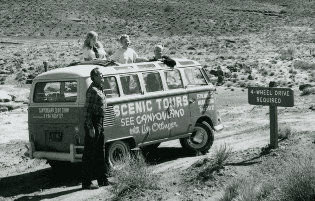 Ottinger Tours in Canyonlands National Park. A historical Moab image captured by Fran and Terby Barnes.