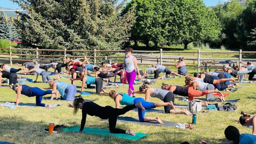 Jenn Armstrong-Solomon teaching at last Saturday's Yoga on the Lawn.