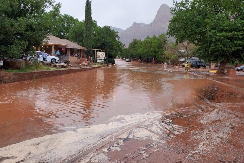 Flooded roads near Utah's Zion National Park on June 29, 2021.