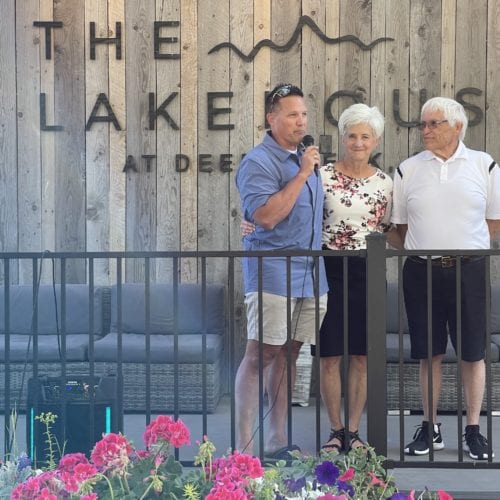 Brad Wagstaff with his parents, Julie and Doug Wagstaff, at The Lakehouse’s ribbon ceremony June 14th.