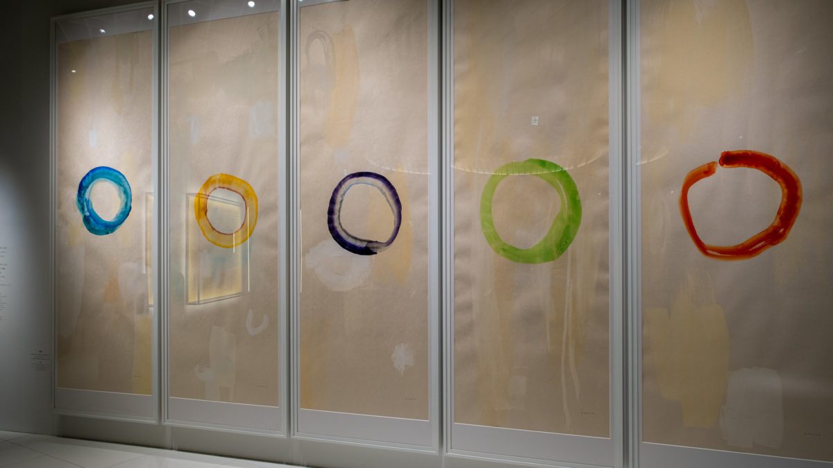 Tokyo 2020 Olympic rings art on the Tokyo Museum, painted on Japanese rice paper.