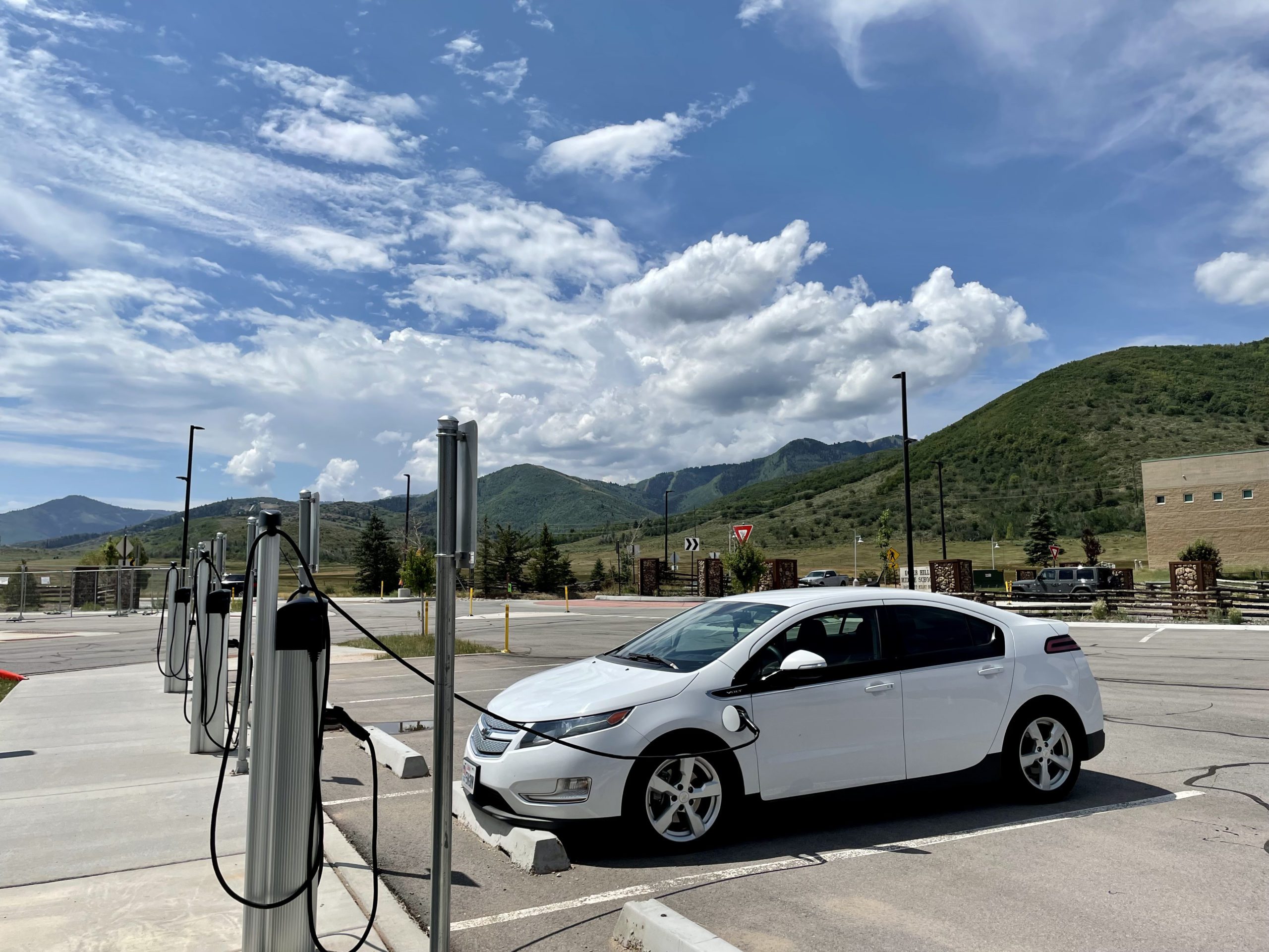 Electric vehicle charging station at the Ecker Hill Park & Ride.