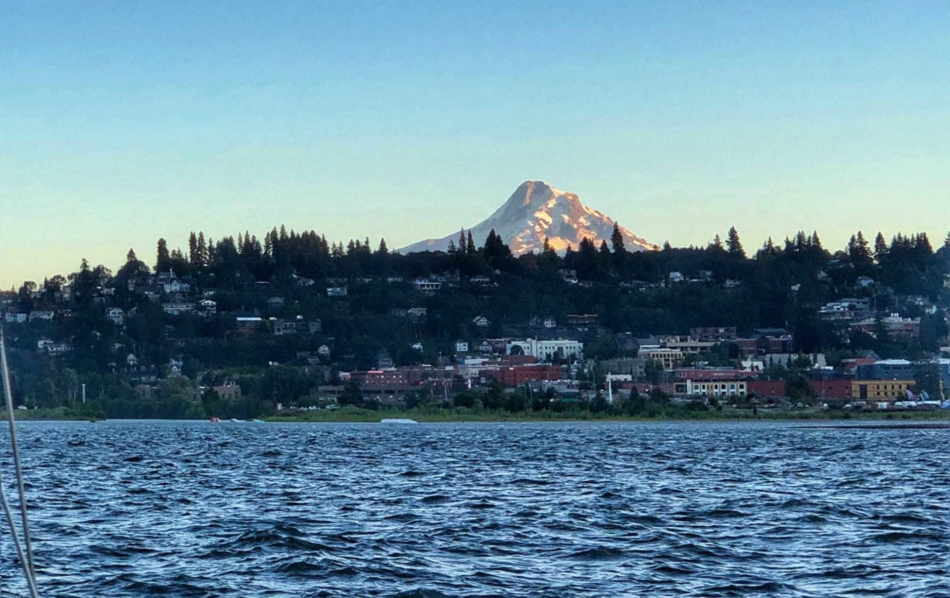 Mount Hood, above Hood River, Oregon and the Columbia River.