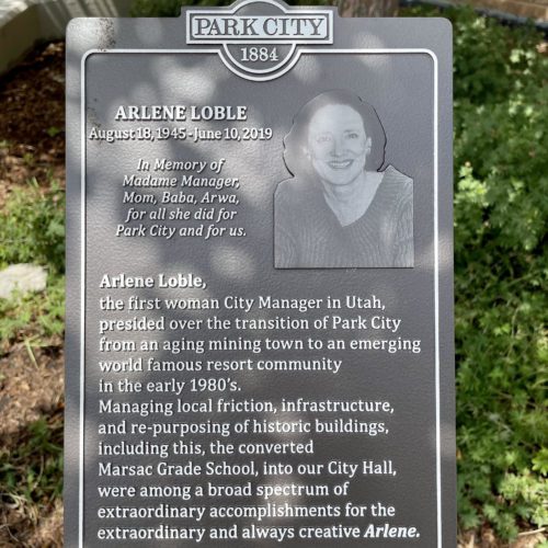 Memorial plaque for Arlene Loble at City Hall.