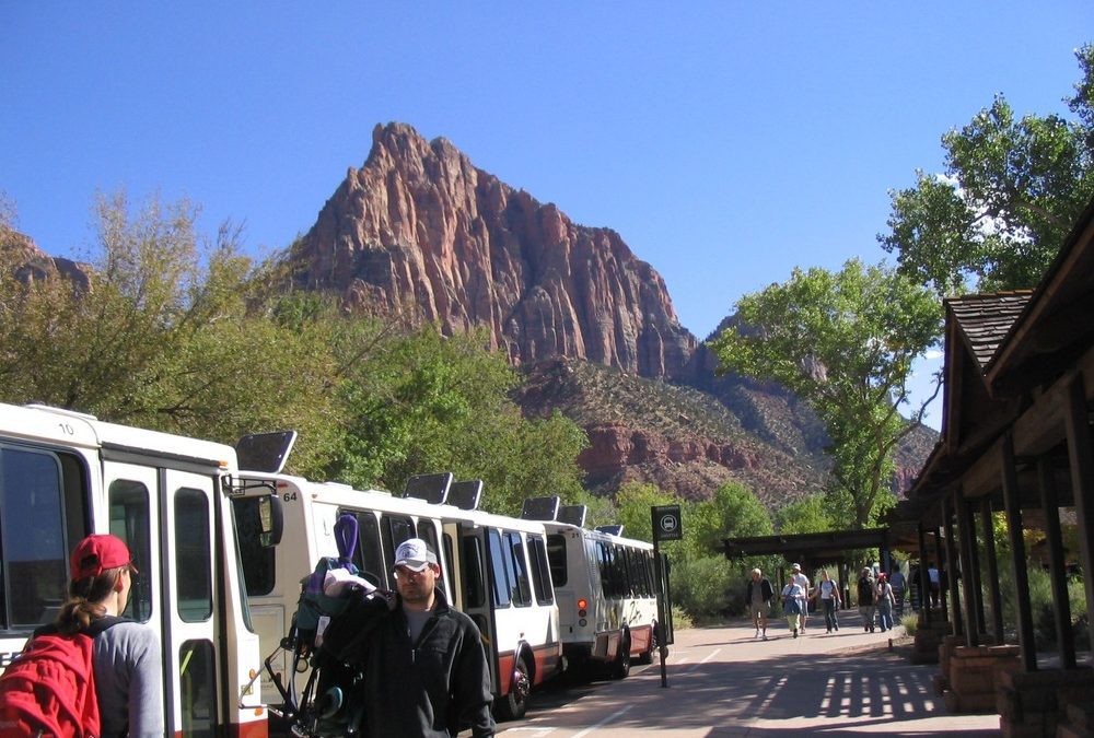 The Zion Canyon shuttle at Zion National Park.