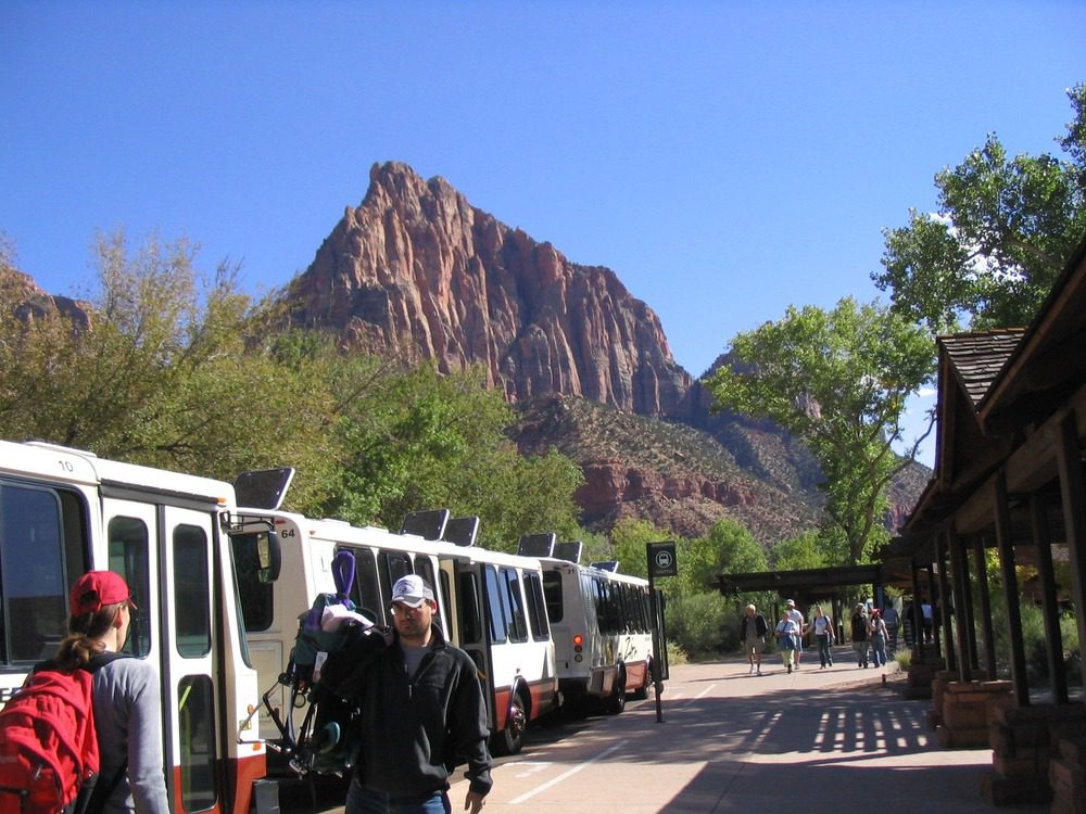 The Zion Canyon shuttle at Zion National Park.