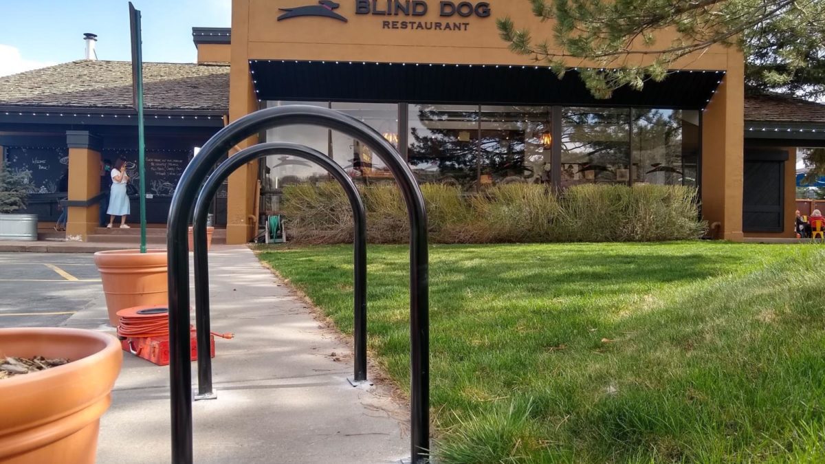 Revently installed bike racks in front of Blind Dog. The city installed these racks through the Request-a-Rack program.