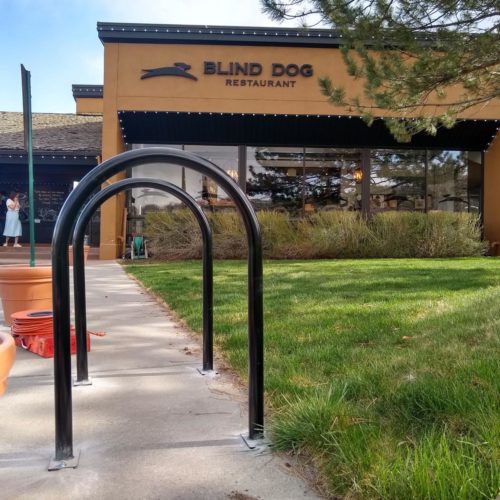 Revently installed bike racks in front of Blind Dog. The city installed these racks through the Request-a-Rack program.