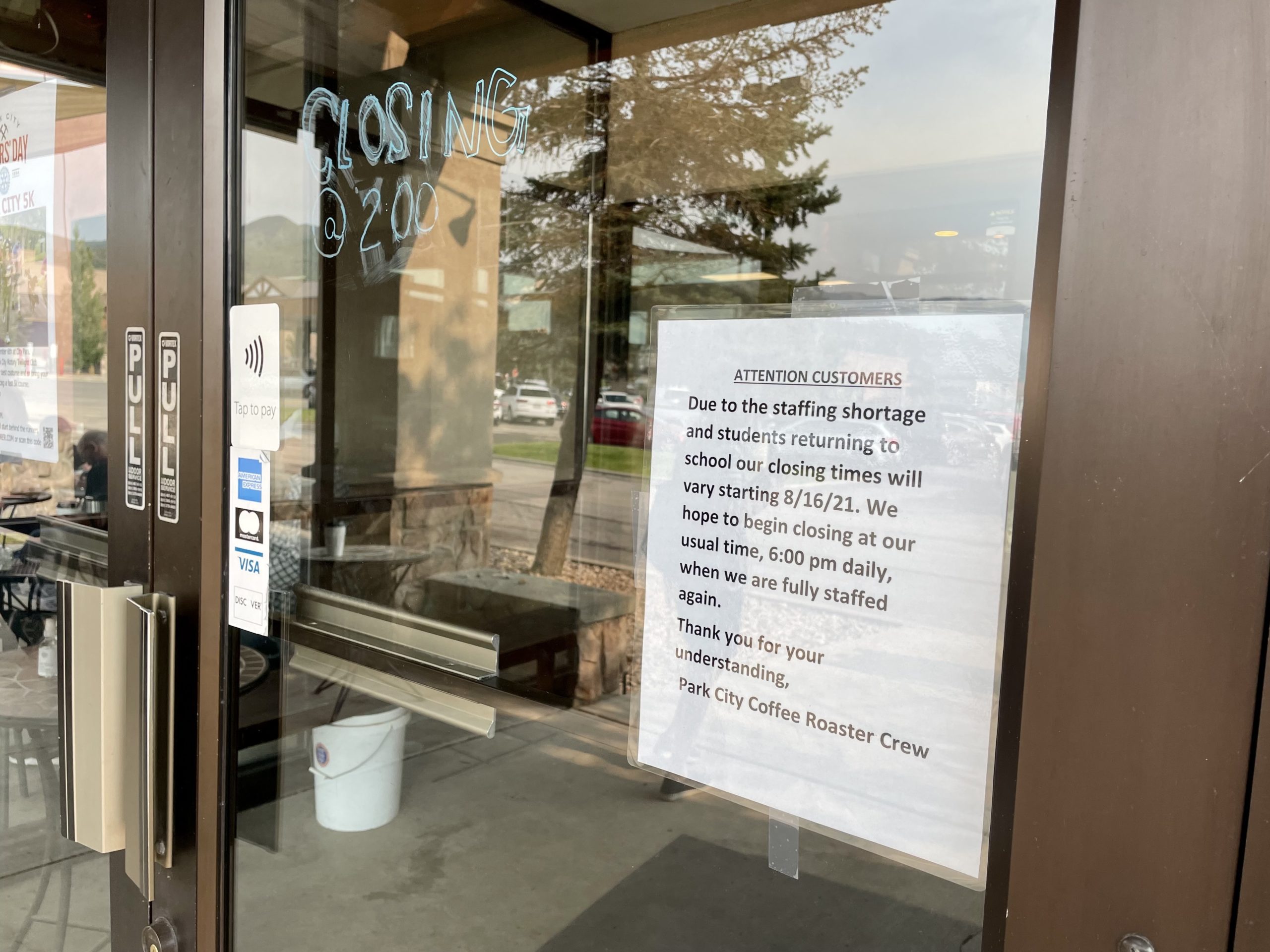 For the time being, Park City Coffee Roasters will be closing at 2 pm because of staffing shortages.