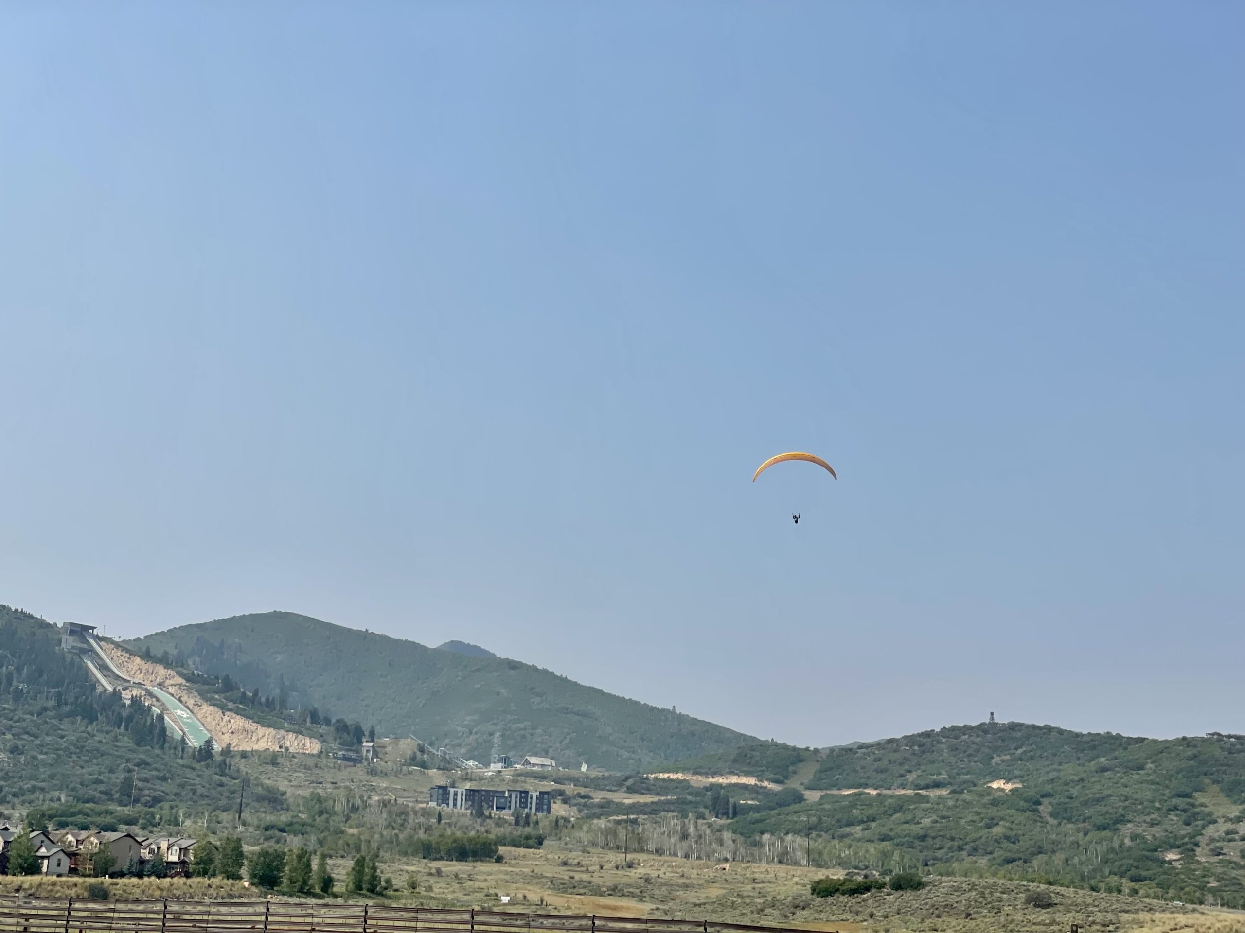 A paraglider above Kimball Junction near Utah Olympic Park, August 30.